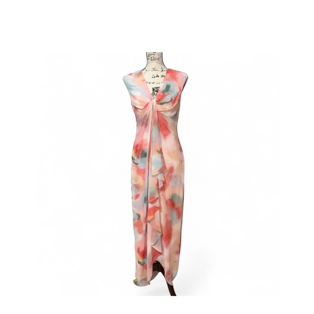 Boston‎ Proper Maxi Dress Watercolor Print Sleeveless Ruffle Evening Formal Sz 8